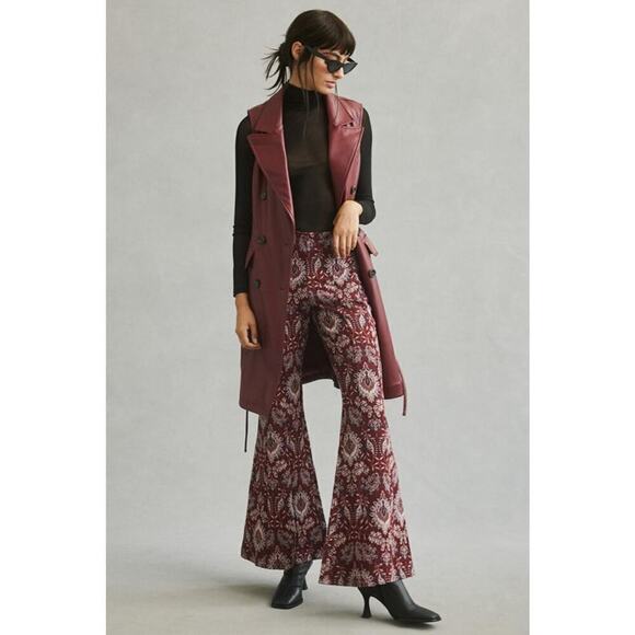 NEW Anthropologie Damask Jacquard Flare Pants in Purple Motif Size 10 - Picture 3 of 11